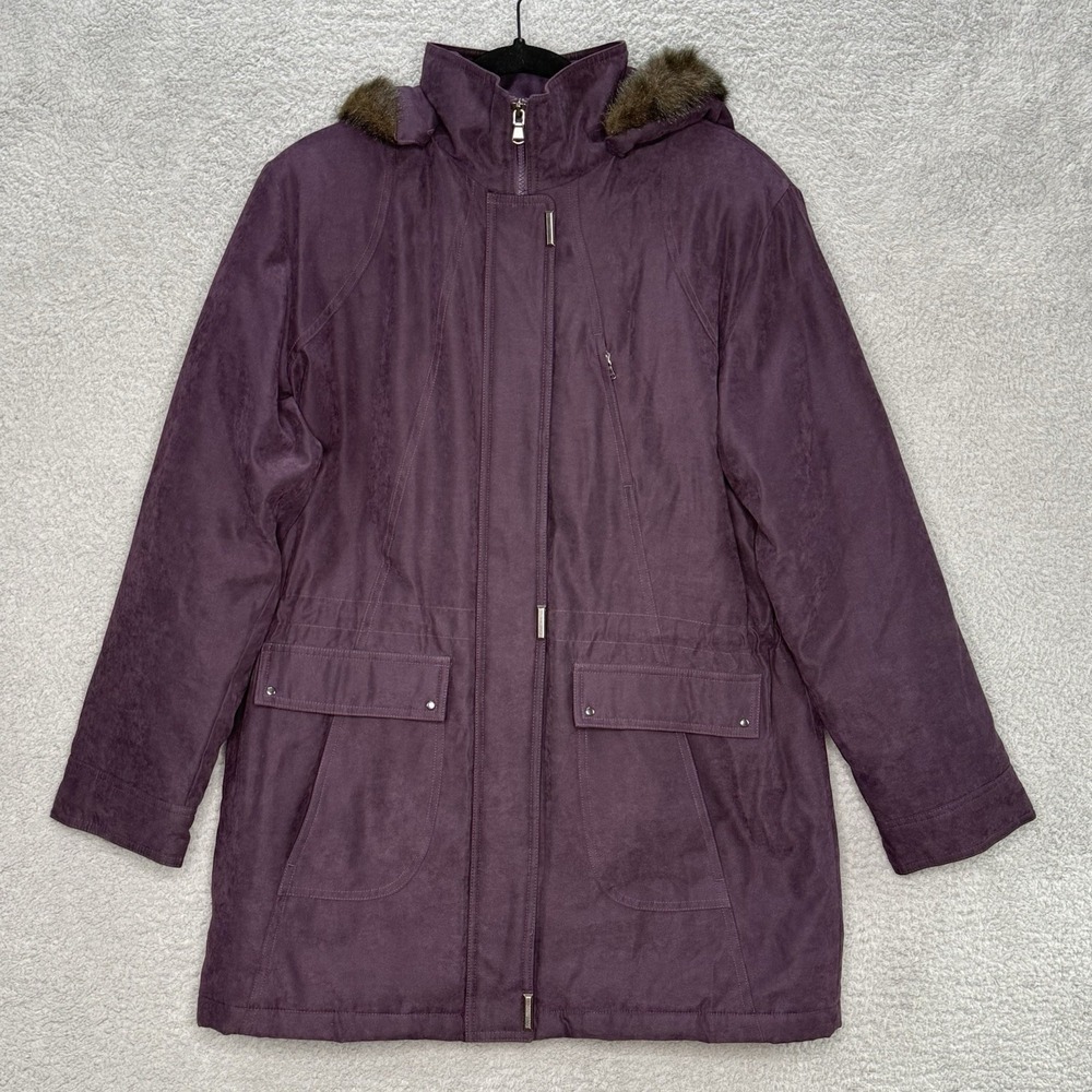 Mackintosh New England Womens Purple Faux Fur Hood Coat Zipper Jacket S Small